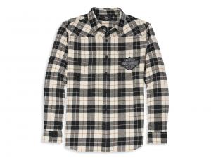 Men's Bar & Shield Patch Two Pocket Plaid Flannel Shirt 96146-22VM