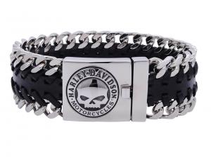 Armkette "Steel Double Chain & Leather Skull" MODHSB0183