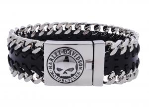 Steel Double Chain & Leather Skull Bracelet MODHSB0183