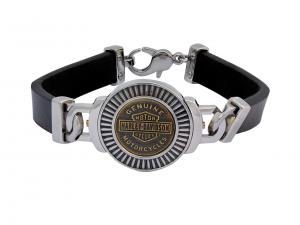 Tone & Steel Medallion Black Leather Bracelet MODHSB0199