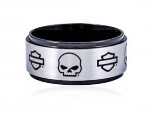 Ring "Skull & B&S on Black Steel Band" MODHSR0024