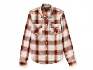 Women's Essential Bar & Shield Woven Plaid Long Sleeve Orange 99258-25VW