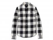 Women's Retro Long Sleeve Flannel Shirt Plaid Black 96090-25VW