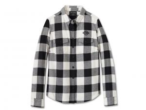 Women's Retro Long Sleeve Flannel Shirt Plaid Black 96090-25VW