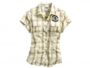 Swirl Skull Plaid Woven Shirt 96156-14VW