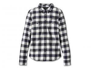 Women's Rustic Long Sleeve Flannel Shirt YD Plaid Black 96158-24VW