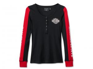 Women's Bar & Shield Snap Front Henley Colorblocked Black 96596-24VW