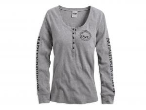 Skull Snap Front Long Sleeve Henley 99143-14VW