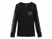 Women's Skull Snap Front Long Sleeve Henley Black 99099-22VW