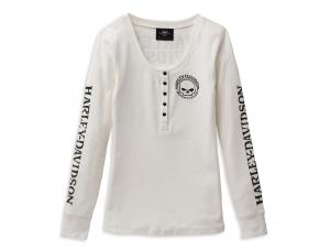 Women's Skull Snap Front Long Sleeve Henley White 99100-22VW