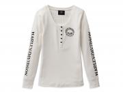 Women's Skull Snap Front Long Sleeve Henley White 99100-22VW
