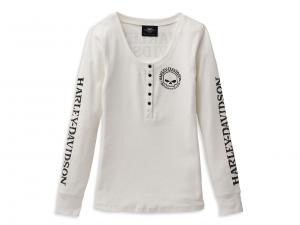 Women's Skull Snap Front Long Sleeve Henley White 99100-22VW