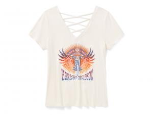 Women's Bling Sunset Ride Short Sleeve Laced Back Tee Cloud Dancer 96630-25VW
