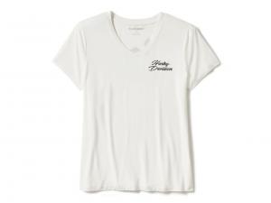 Women's Rose & Thorn Bling V Neck Tee White 96547-25VW