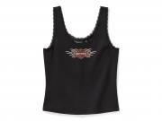 Women's Vintage Flames Bling Lace Trim Tank Black 96773-25VW