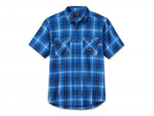Men's Backing It In Short Sleeve Shirt Blue Plaid 96451-24VM