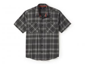 Men's H-D TECH Coolmax Plaid Short Sleeve Shirt Plaid Grey 96515-25VM