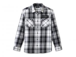 Men's Stacked Bar & Shield Long Sleeve Plaid Shirt Plaid Black 96033-25VM