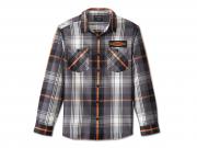 Men's Stacked Bar & Shield Long Sleeve Plaid Shirt Plaid Black & Pearl 96040-25VM