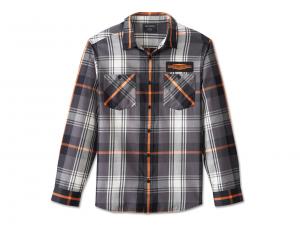 Men's Stacked Bar & Shield Long Sleeve Plaid Shirt Plaid Black & Pearl 96040-25VM