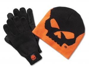 Willie G Skull Beanie and Glove Gift Set Orange 97658-25VM