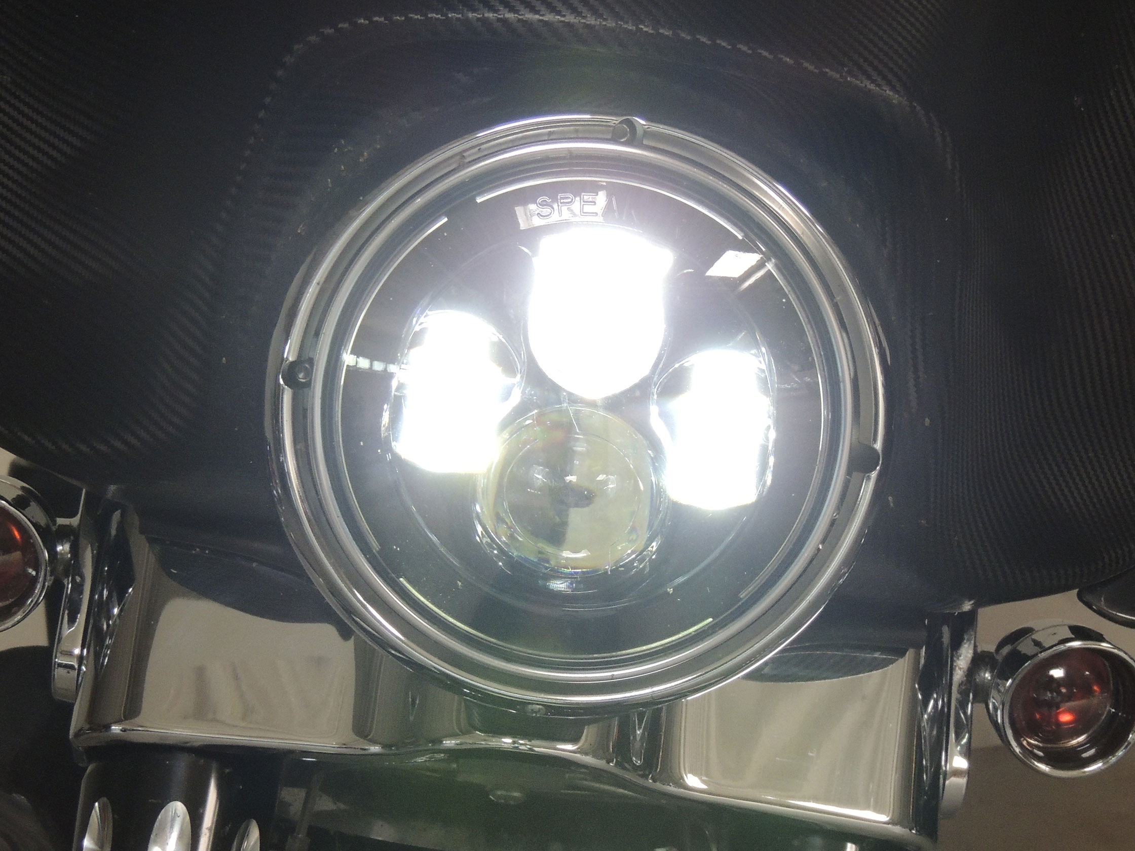 7 LED Hauptscheinwerfer Schwarz mit E-Kennzeichnung. ORZ-JW-4048700EUFDB /  Scheinwerfer / Multi-fit / Teile & Zubehör / - House-of-Flames Harley -Davidson