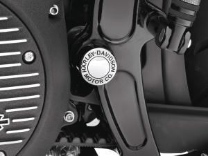 SWINGARM PIVOT BOLT COVERS -<br />HARLEY-DAVIDSON MOTOR CO. LOGO - Fits '08-later Softail 47630-09