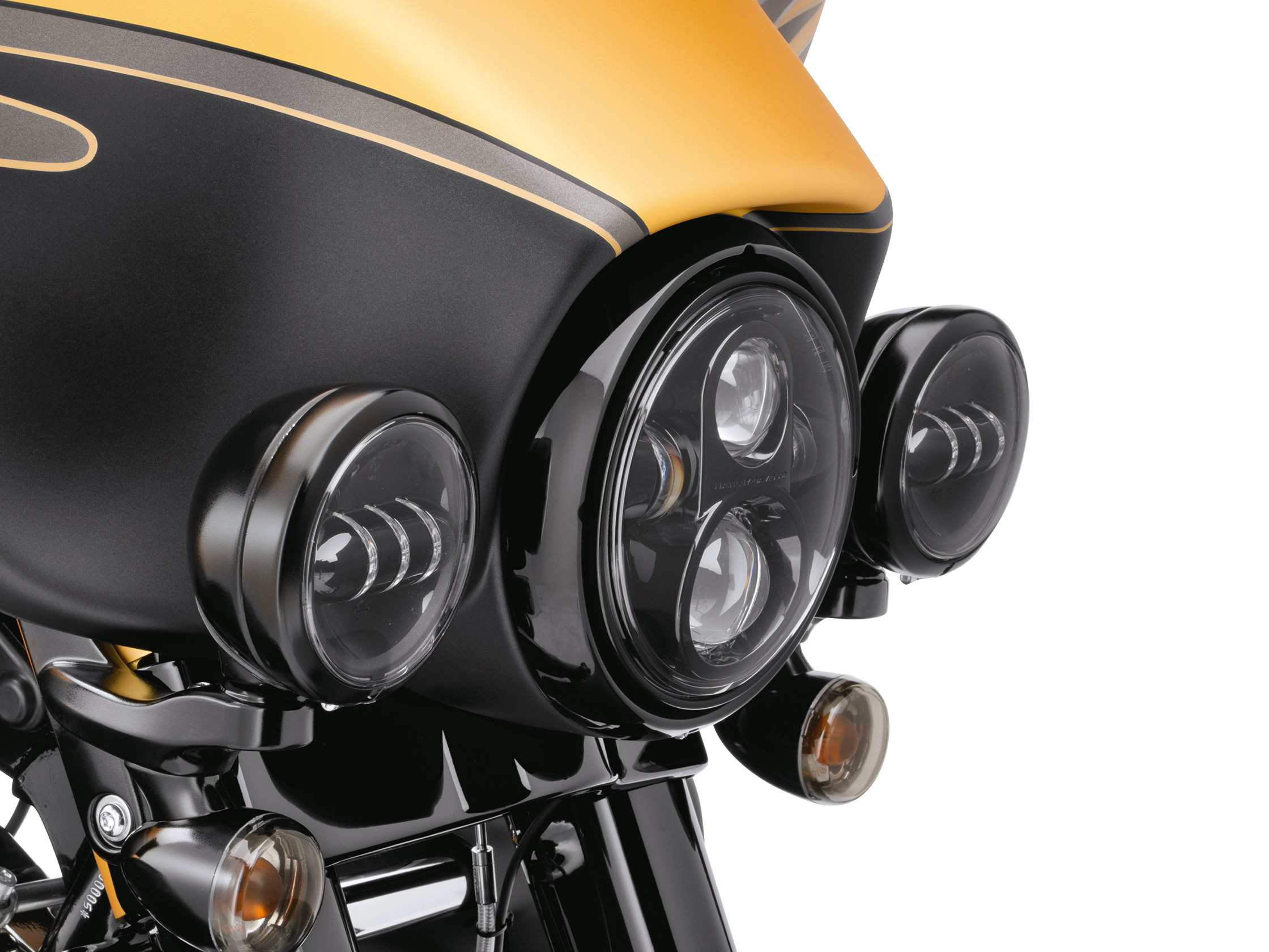 DEFIANCE KOLLEKTION - SCHEINWERFER-ZIERRING 4 Zusatzscheinwerfer - Schwarz  maschinell bearbeitet. 61400355 / Fahrwerkverzierungen / Softail m8 / Teile  & Zubehör / - House-of-Flames Harley-Davidson