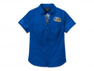 Bluse "Bar & Shield Zip Front Blue" 96510-24VW