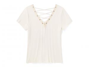 T-Shirt "Bling Sunset Ride Short Sleeve Laced Back Cloud Dancer"_1